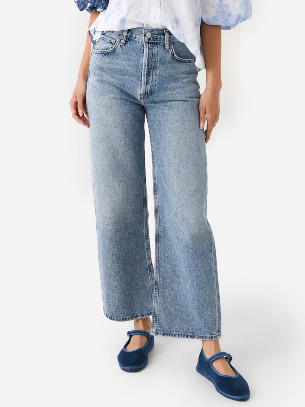 Agolde Ren Wide Leg High Rise Light Wash Denim Jeans 30